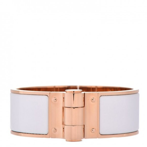 Hermès Charniere Rose Gold Enamel White Bracelet - Medium - Picture 5 of 6